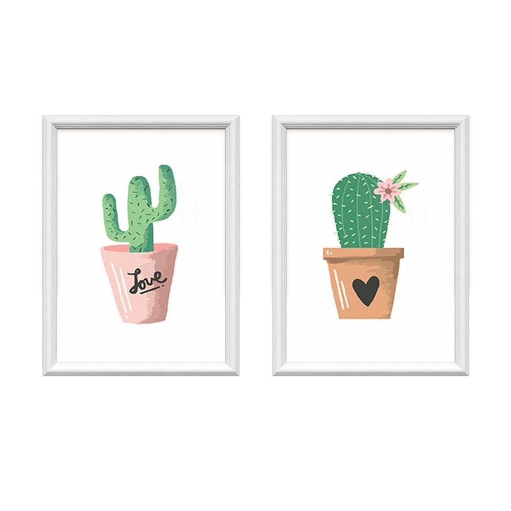 Kit 2 Quadros Decorativos Cactos Minimalista 34X44Cm