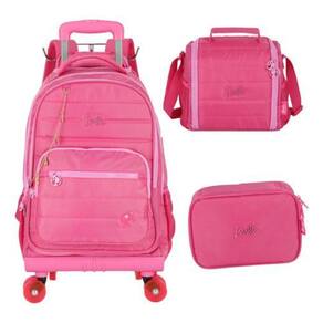 Kit Mochila Carrinho 360 Haste Dupla Porta Notebook Barbie