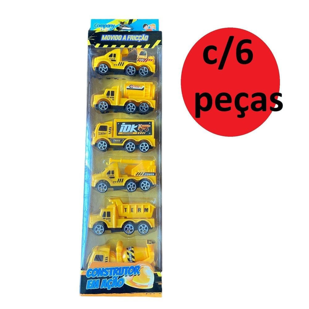 Kit Brinquedo Faz De Monta Construção Com 6 Peças Fricção