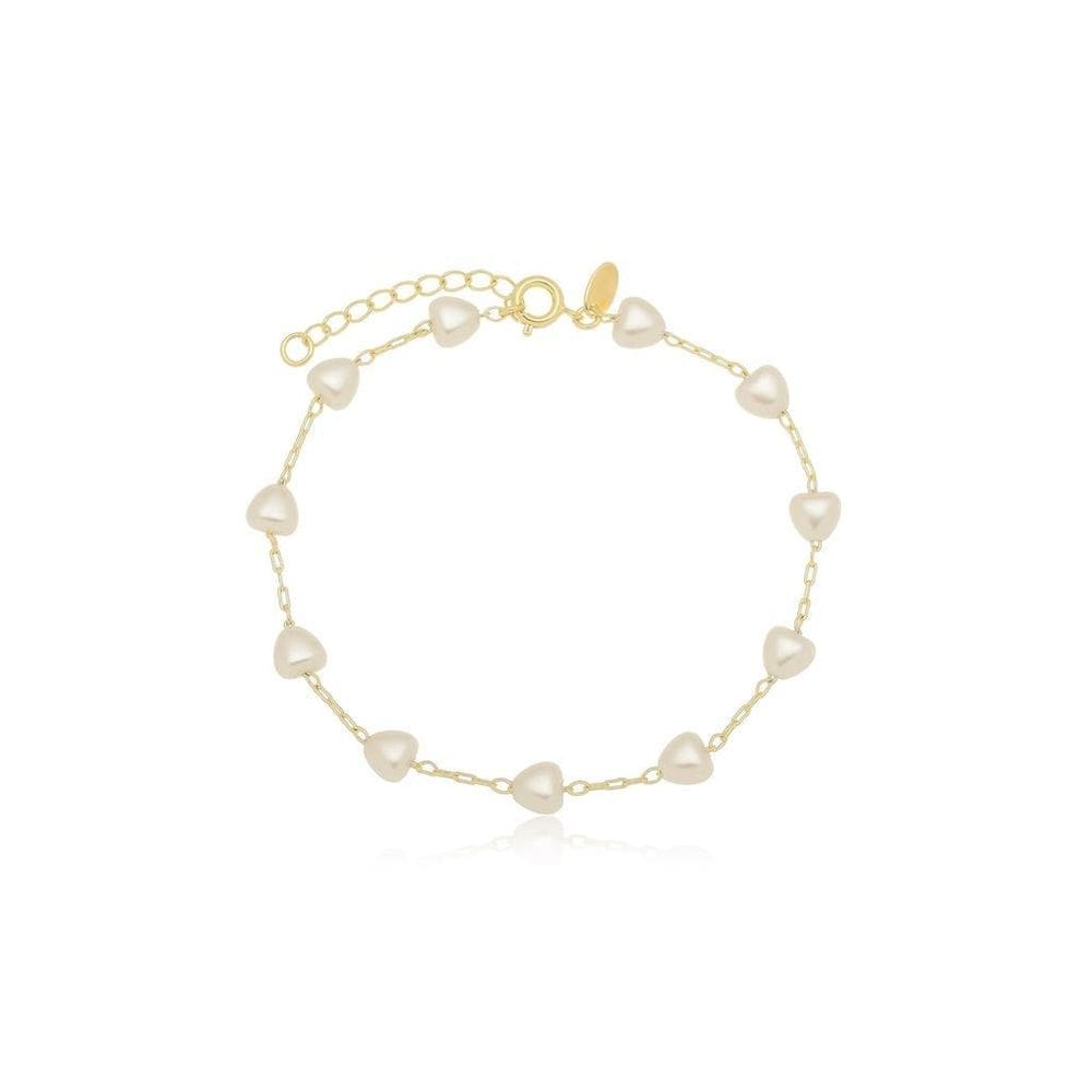 Pulseira Pérola Coração Banhada A Ouro 18K