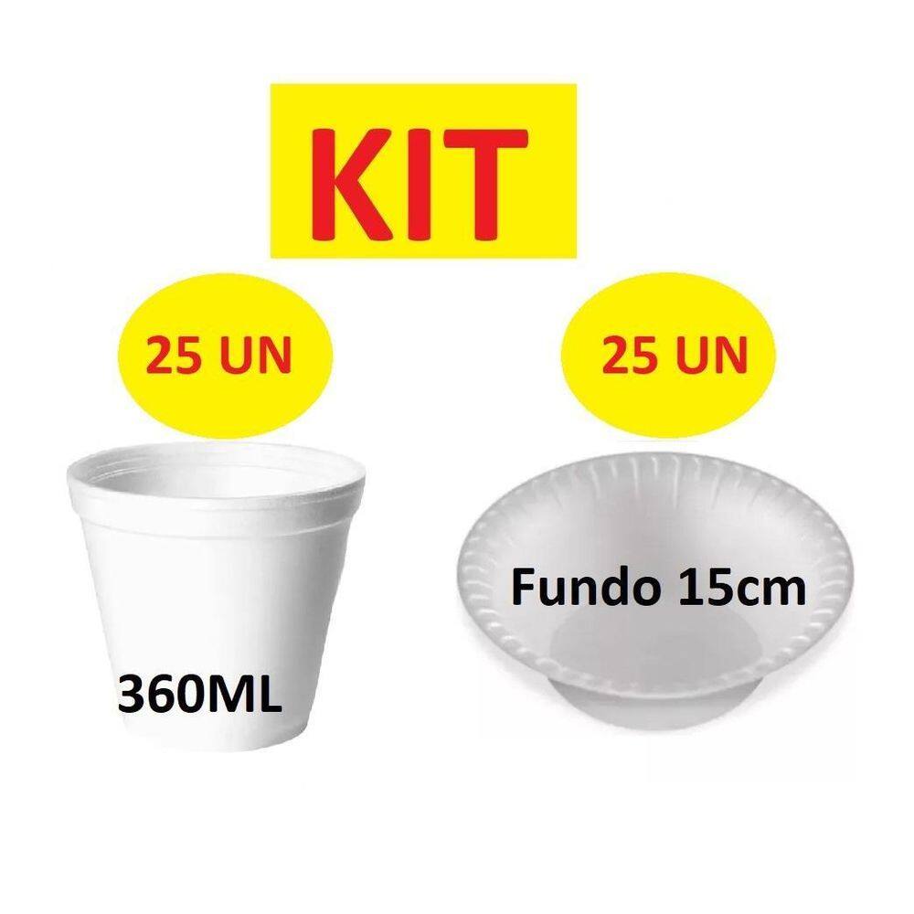 Kit Festa Descartáveis Isopor 25 Potes 360Ml +25 Cumbucas