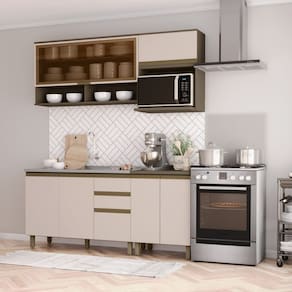 Cozinha Completa 4peças 100%mdf com Aéreo para Micro-ondas Connect Bege/Marrom