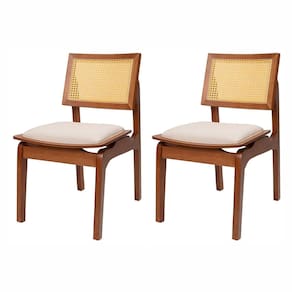 Kit 2 Cadeiras de Madeira Maciça Tauari e Rattan Natural Assento Estofado Daren Living Outdoor Espre Imbuia/Cru