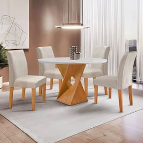 Conjunto Mesa Barcelona 100cmx100cm 4 Cadeiras Espanha Tampo Slim Plus Redondo Yescasa Cinamomo/Off White/Gelo