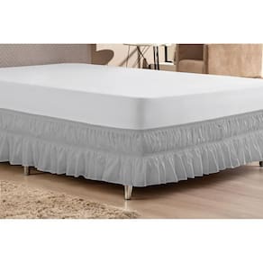 Saia Pra Cama Box Casal Queen Duplo Elástico - Cinza