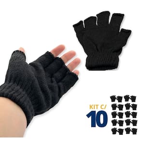 Kit 10 Luvas sem Dedos Preto Lisa Inverno Frio Tamanho Único