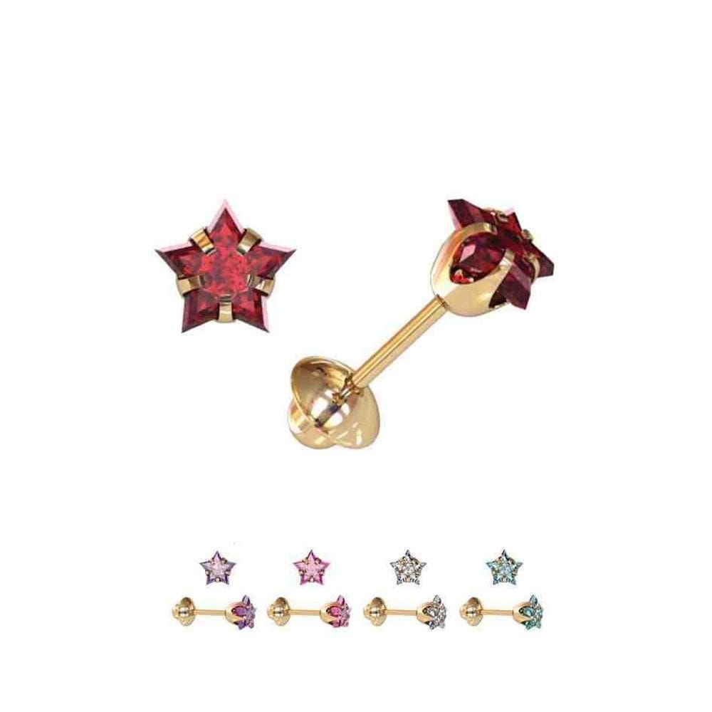 Brinco De Pedra Estrela 5X5Mm Baby - 18K