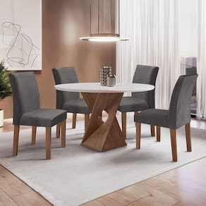 Conjunto Mesa Barcelona 100cmx100cm 4 Cadeiras Espanha Tampo Slim Plus Redondo Yescasa Chocolate/Off White/Cinza