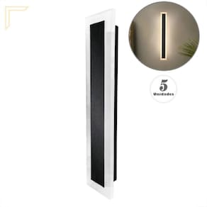 Kit 5 Arandela Preta Externa Borda Luminosa 40 Cm Sala Led