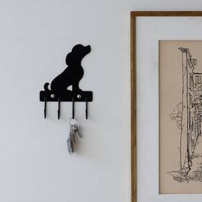 Gancho de Parede Aramado Cachorro para Pendurar Xícaras Preto