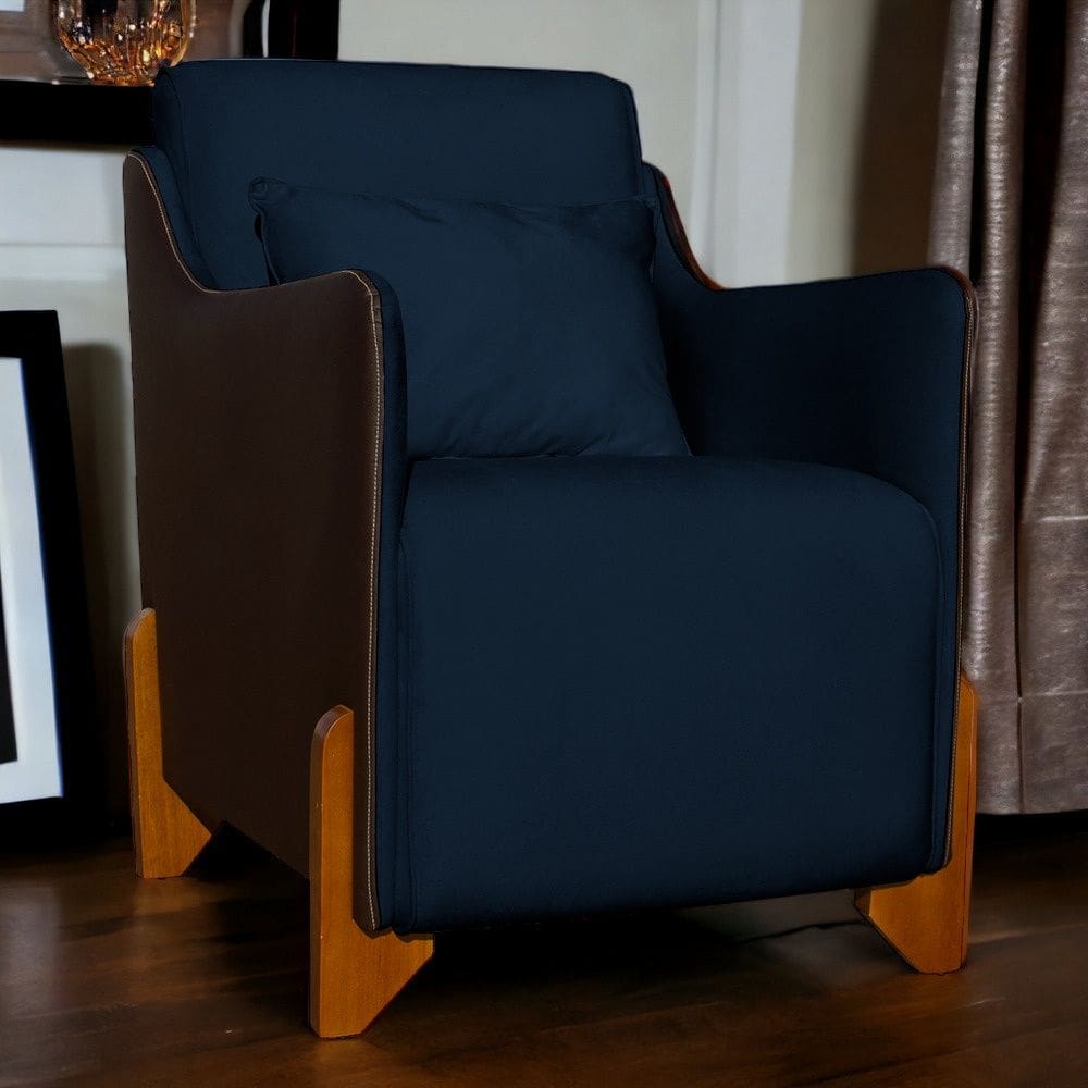 Poltrona Decorativa Heloisa Veludo Azul Marinho/Corano Marrom - Londrilar