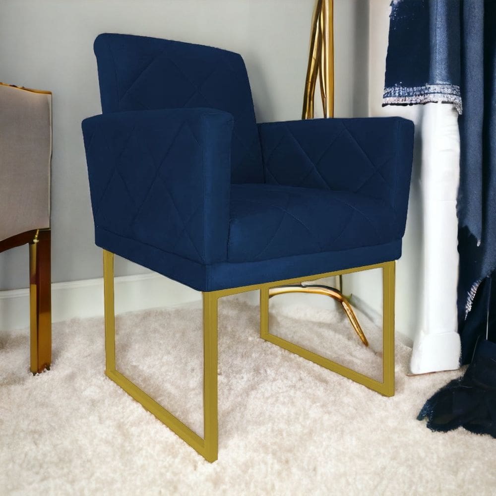 Poltrona Decorativa Pé Ferro Klara Suede Azul Marinho - Londrilar