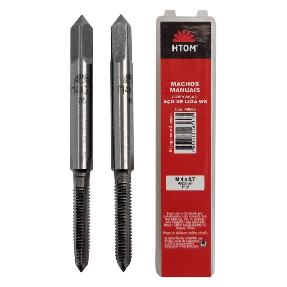 Jogo Macho Manual M4 X 0,70Mm Aço Liga Ws 2 Peças 40689 Htom