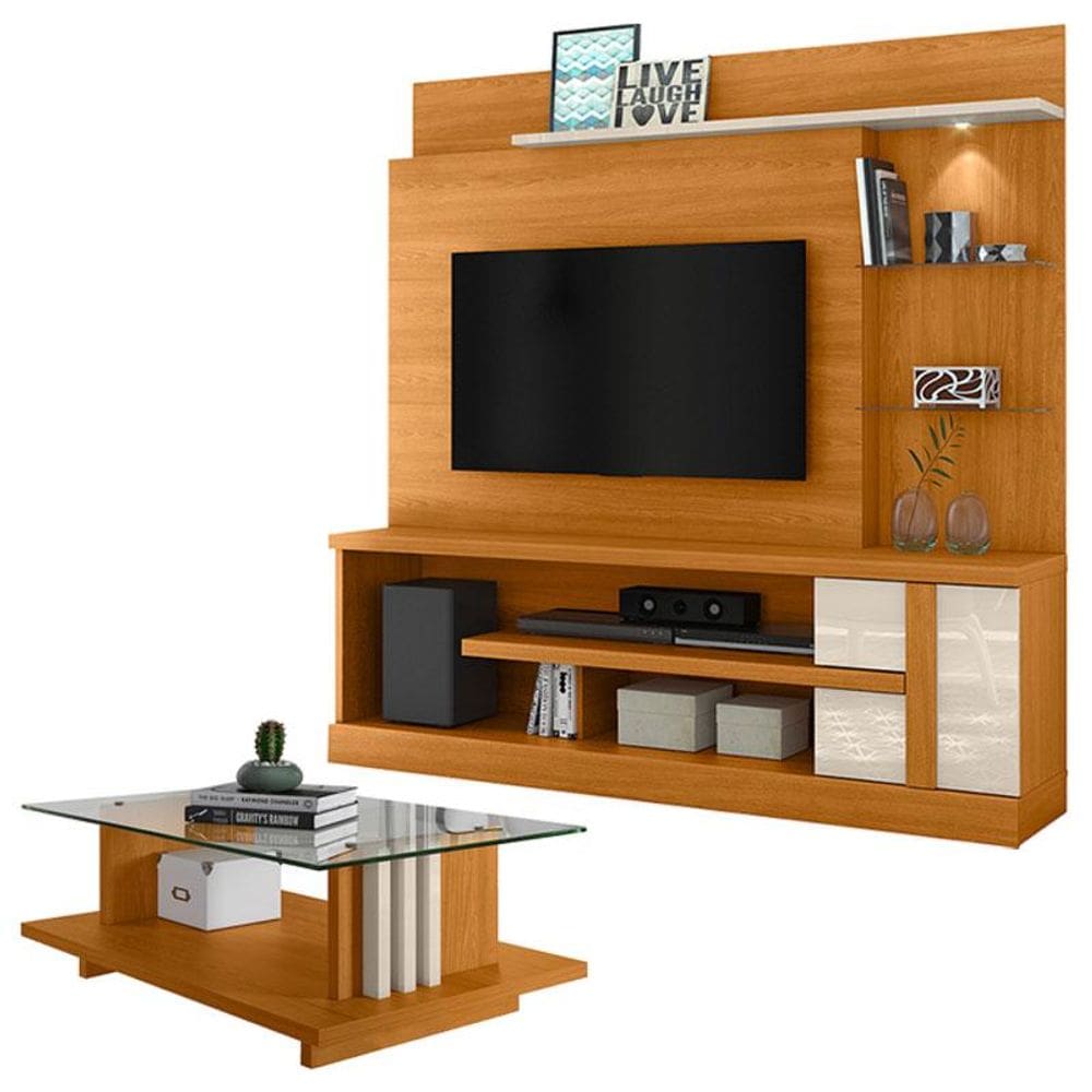 Estante Home Theater Alan com Mesa de Centro Frizz Cinamomo Off White - Madetec