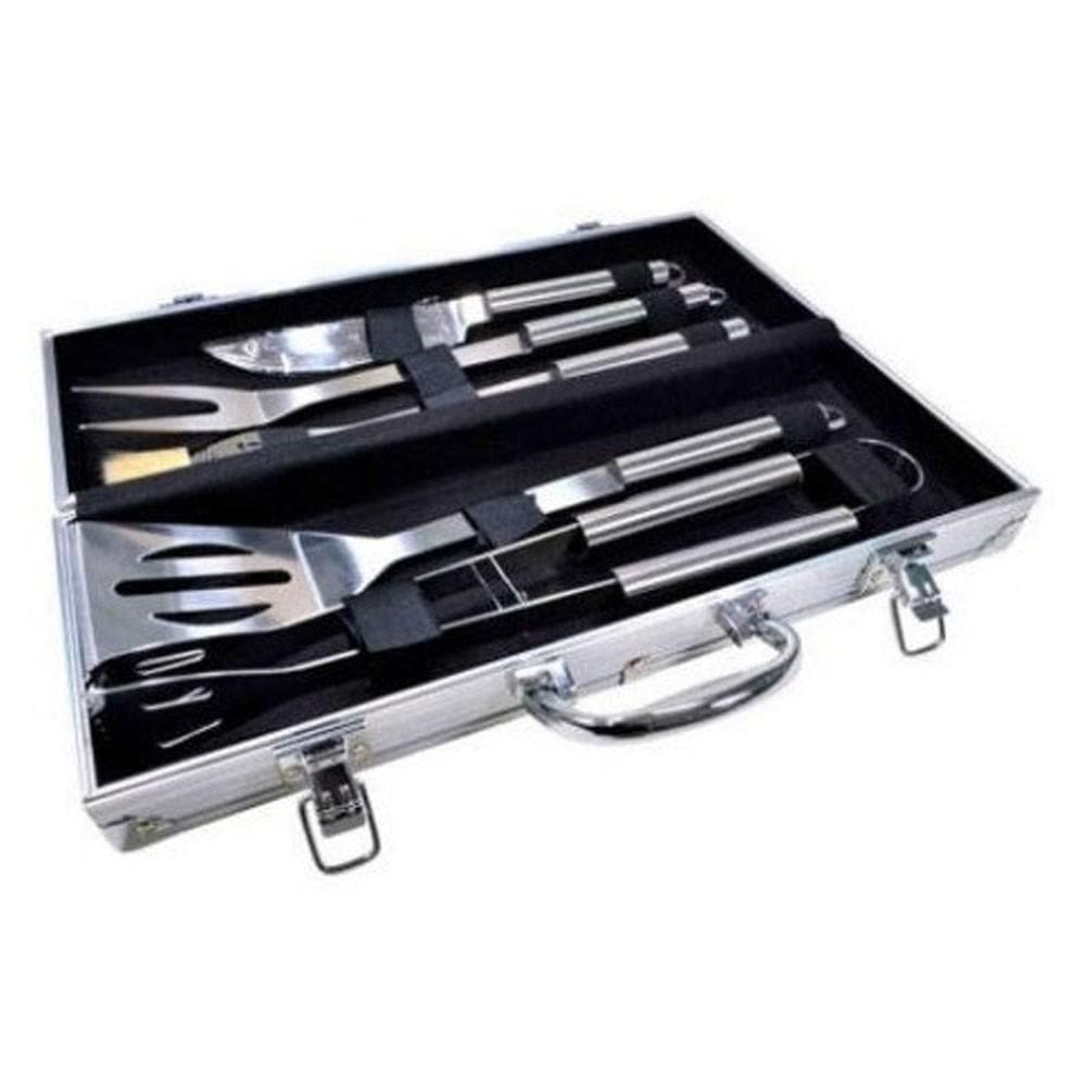 Kit Churrasco Com 5 Peças Inox Maleta Alumínio Churrasqueira