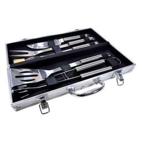 Kit Churrasco Com 5 Peças Inox Maleta Alumínio Churrasqueira