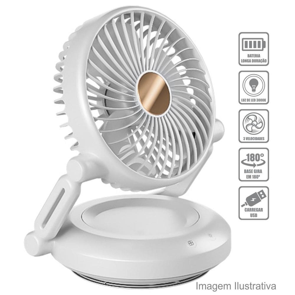 Ventilador Portátil Mesa Recarregável Usb Dobrável Led Base