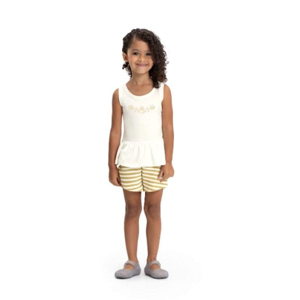 Conjunto blusa regata com bordado e shorts listrado Have Fun