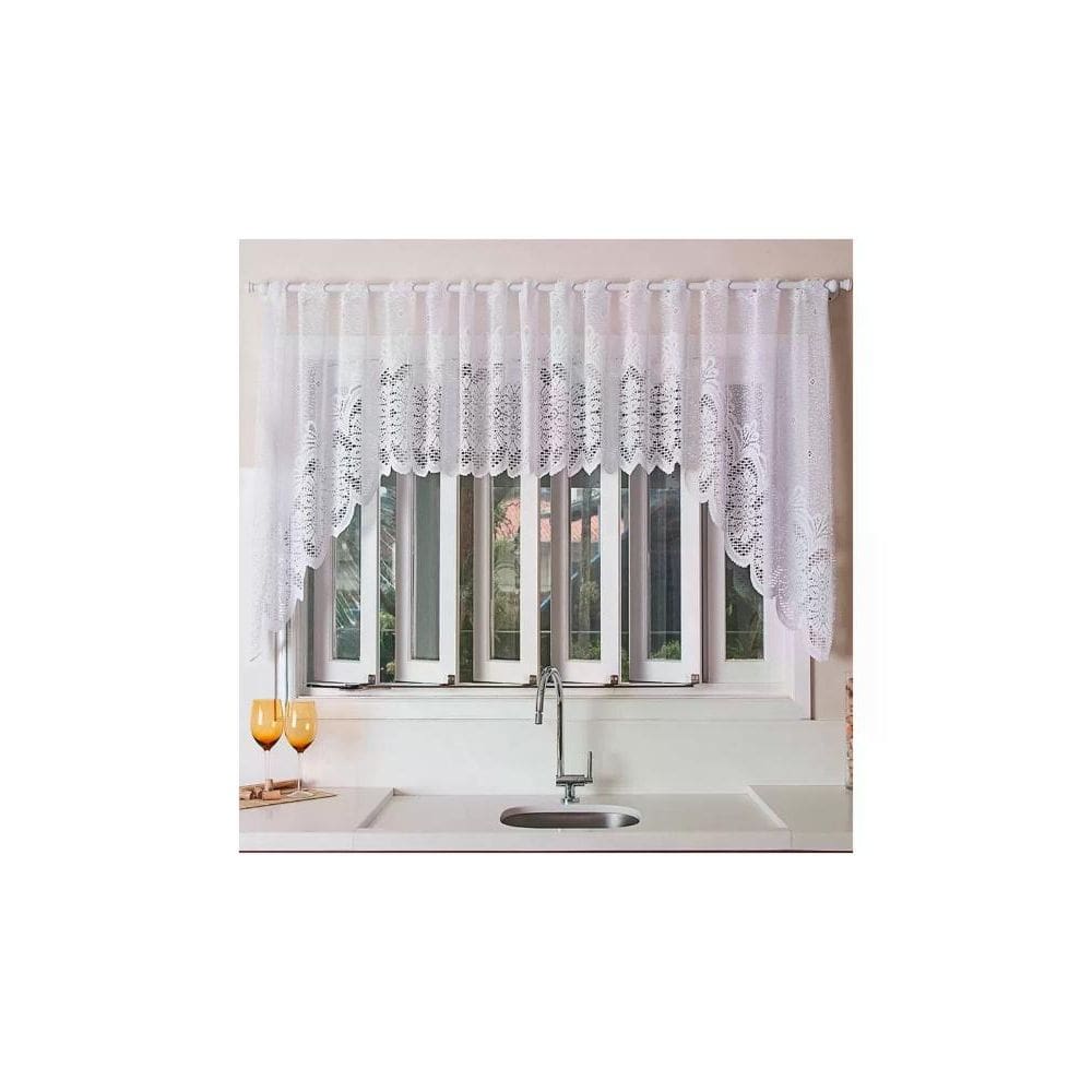 Cortina para Cozinha Interlar 300x100 cm Renda Cascata Arabesco Branco