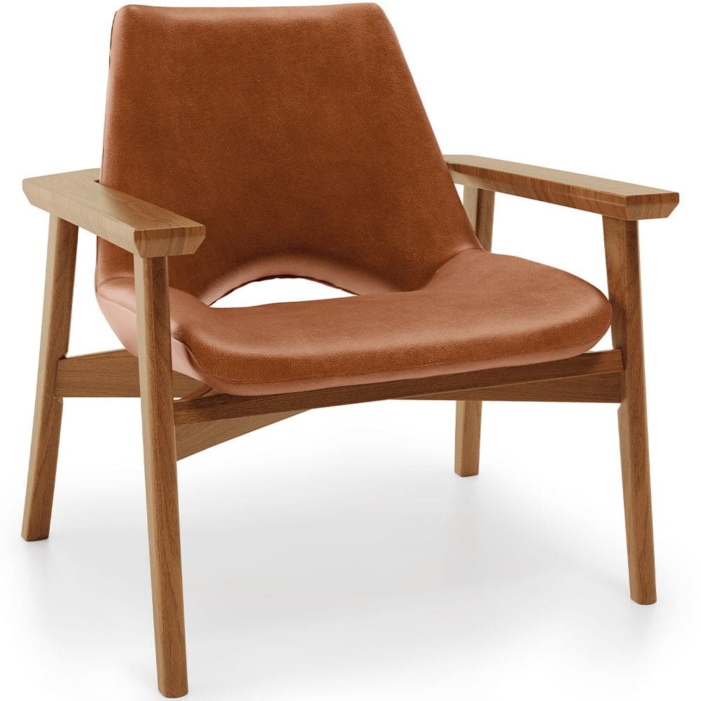 Poltrona Decorativa Para Sala de Estar Living Base Madeira Becker L02 Couríssimo Camel - Lyam Decor