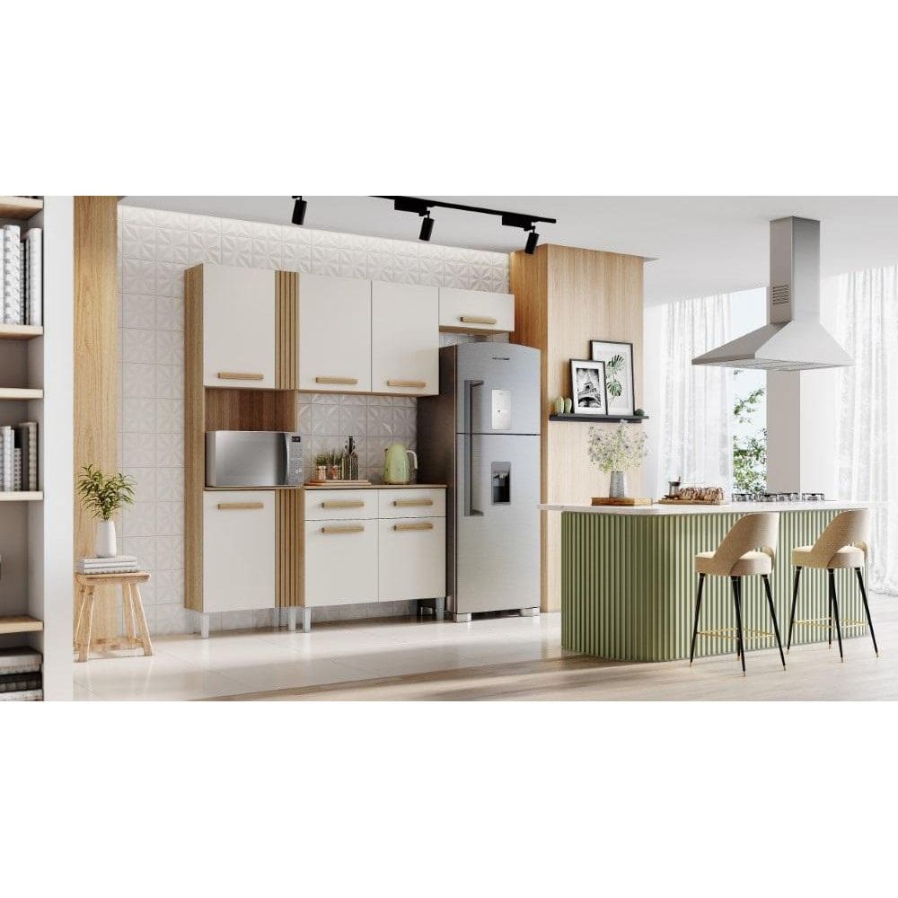 Kit Cozinha Armário e Balcão Juma 7 Portas e 2 Gavetas Off White - Aramóveis