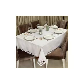 Toalha de Mesa Retangular 6 Lugares Argivai Rechilie Branco
