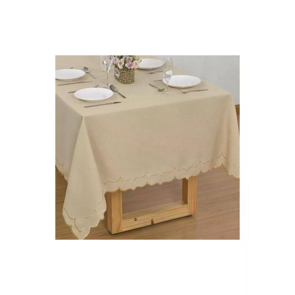 Toalha de Mesa Retangular 6 Lugares Argivai Moldura Bege