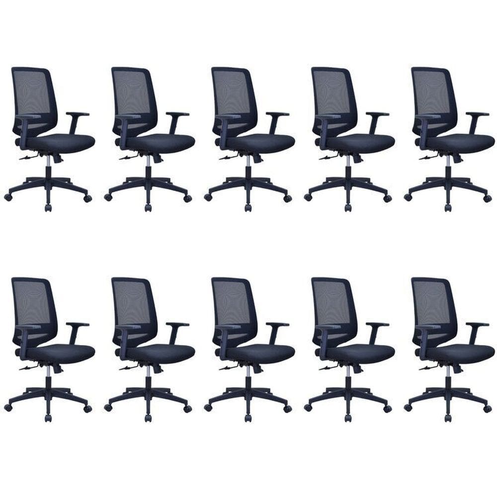 Kit 10 Cadeiras para Escritório Diretor Giratória Shanghai com Nr17 Preto
