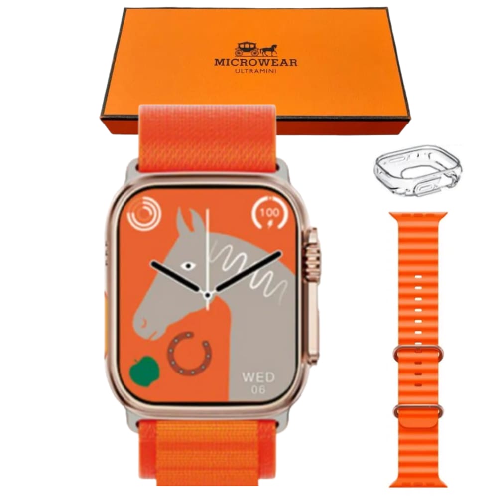 Smartwatch W69 Ultra 9 Mini Bússola 2 Pulseiras e Case