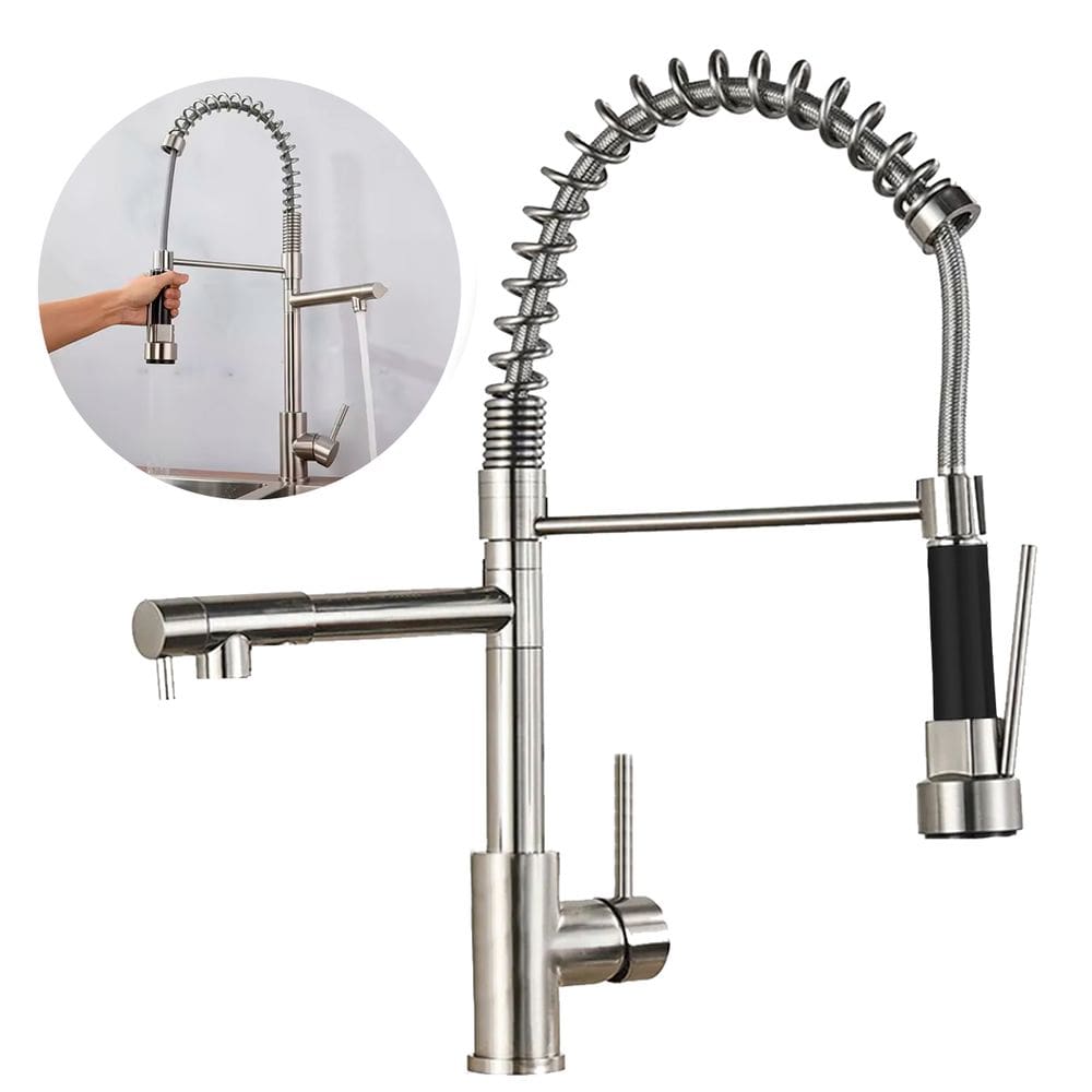 Torneira Gourmet De Cozinha Monocomando Aço Inox 2 Saídas Prata Brinovar