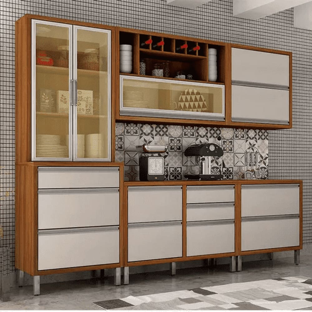 Cozinha Jade 5 Pecas Cristaleira - Carvalho/Off White - Chf Moveis