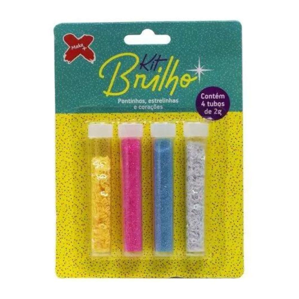 Glitter Brilho Escolar Poliéster Pote 2g Neon (Pontinho Estrelinha e Coração) 4 Cores Make+ Purpurina Brilho em Pó Unhas