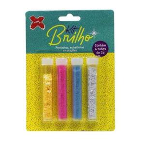 Glitter Brilho Escolar Poliéster Pote 2g Neon (Pontinho Estrelinha e Coração) 4 Cores Make+ Purpurina Brilho em Pó Unhas