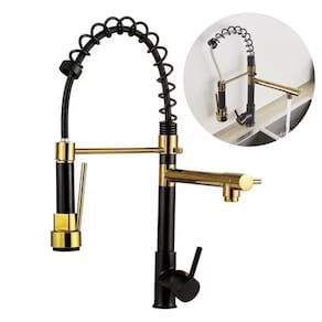 Torneira Gourmet De Cozinha Monocomando Aço Inox 2 Saídas Preta E Dourada Brinovar