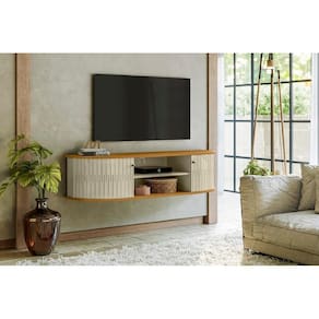 Painel Suspenso Ripado Modena para TV até 60 polegadas - Cumaru / Opala - Madetec