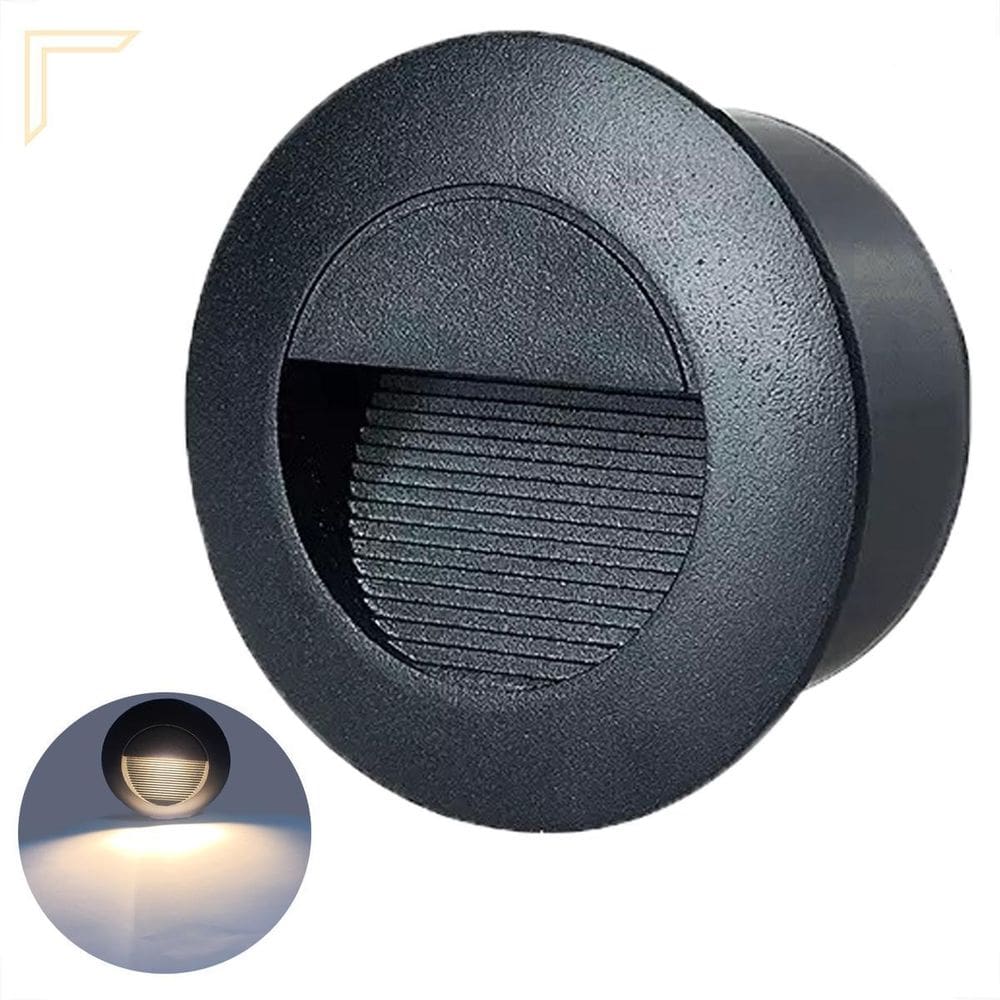 Balizador Redondo De Embutir Parede Preto Led Escada Lup74