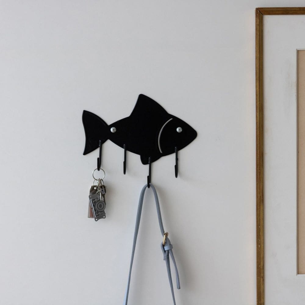 Gancho de Parede Aramado Peixe para Pendurar Xícaras Preto