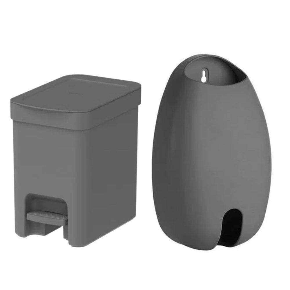 Kit Lixeira Cozinha 6L Com Pedal E Porta Sacola Ou - Preto