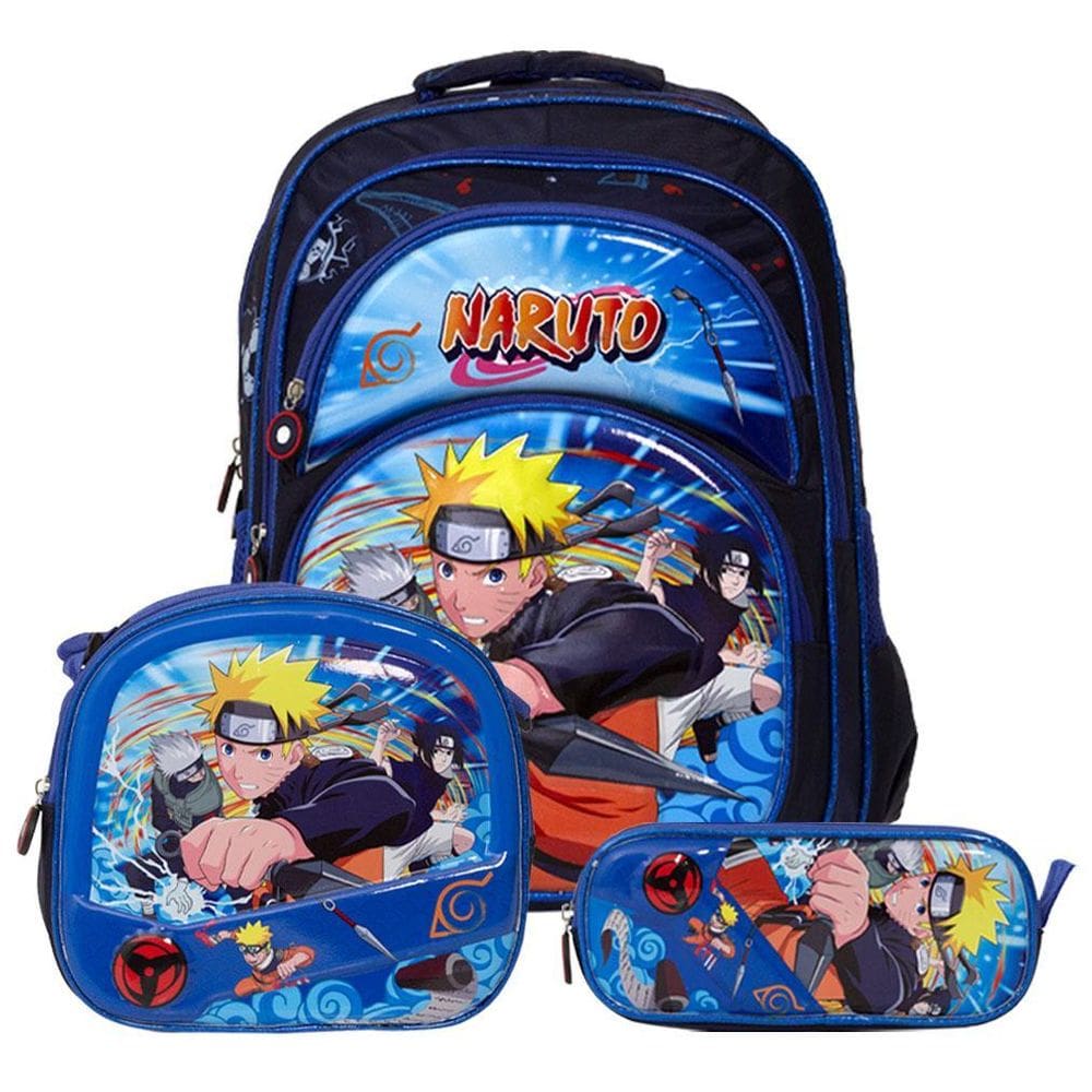 Kit Mochila Masculina Infantil Naruto Costas Com Lancheira