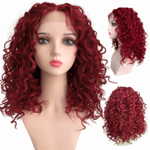 Peruca Cacheada Vermelho Front Lace 13x1 HD média orgânica