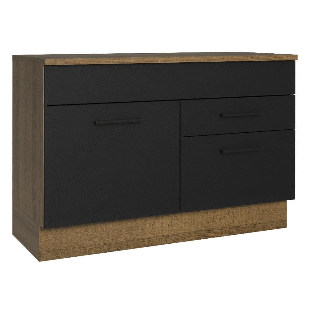Balcão de Pia Cozinha 1 Porta e 2 Gavetas (Com Tampo) Rustic/Preto Agata Madesa