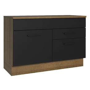 Balcão de Pia Cozinha 1 Porta e 2 Gavetas (Com Tampo) Rustic/Preto Agata Madesa