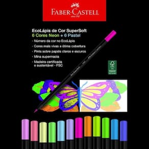 Lápis De Cor Supersoft Com 12 Cores 6 Neon + 6 Pastéis Faber-castell