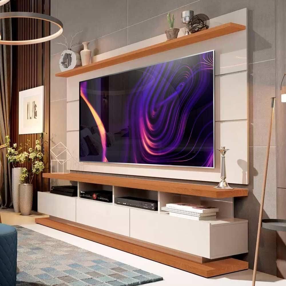 Rack Com Painel Para Tvs Até 70 Polegadas Vivare Off White Com Freijó Germai Móveis