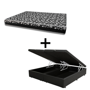 Cama Box Baú Queen 158 Tecido Sintético Preto Com Colchão Belize Bello Box - D33 Preto 58x158x198
