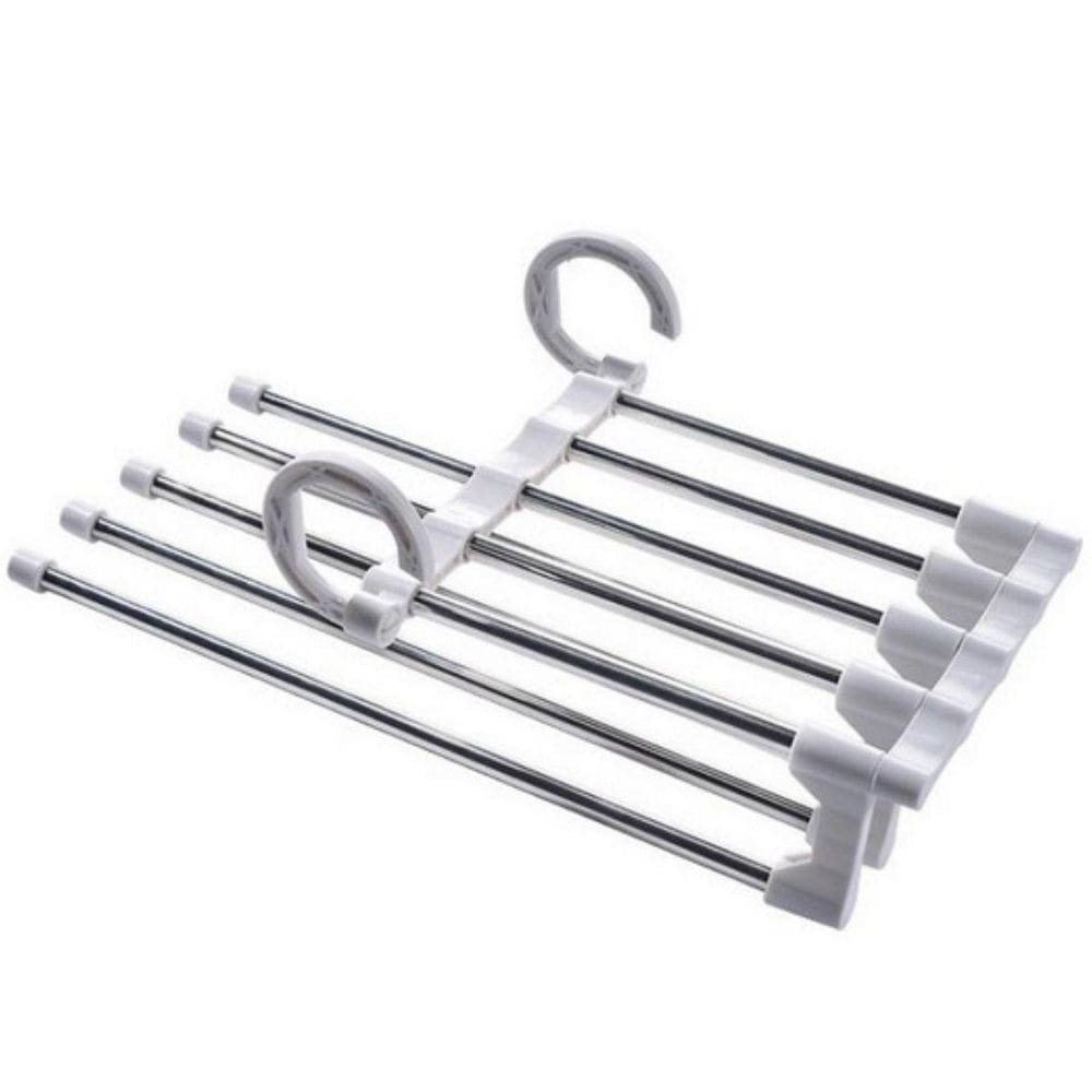 Cabide Mágico Inox Retrátil 5 Varetas Calças Otimiza Espaço