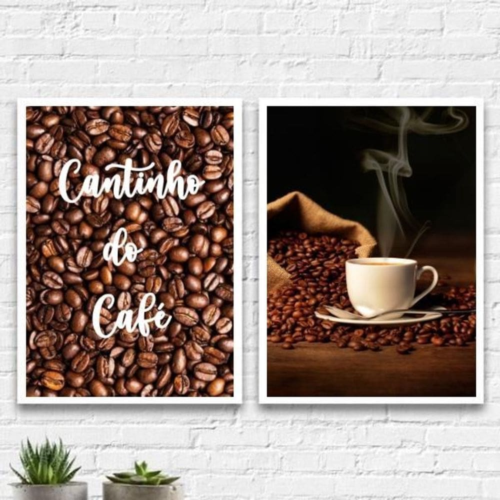 Kit 2 Quadros Cantinho Do Café Fotografia 45X34 Vidro Branca