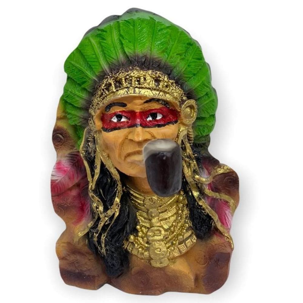 Incensário Cascata Indio Caboclo 15,5 Cm Em Resina