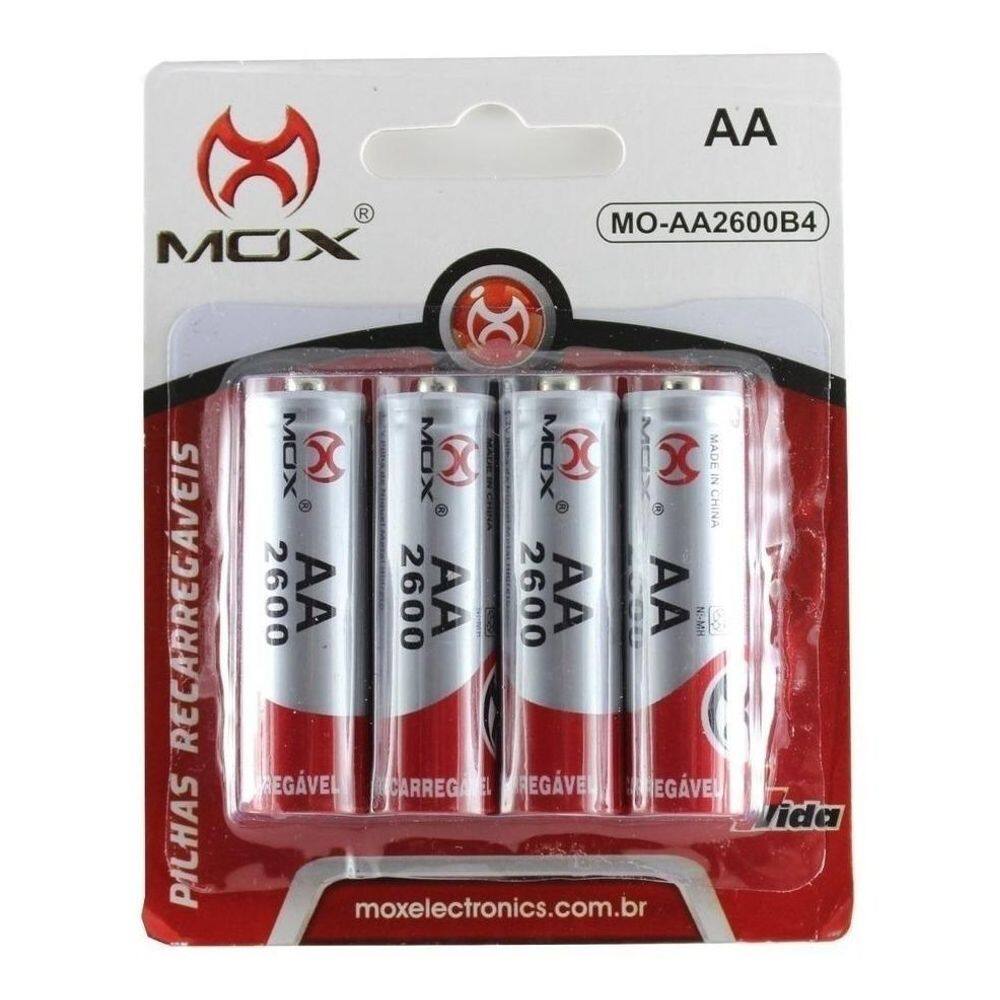Pilha Mox Recarregável MO-AA2600B4 - kit 4 unidades