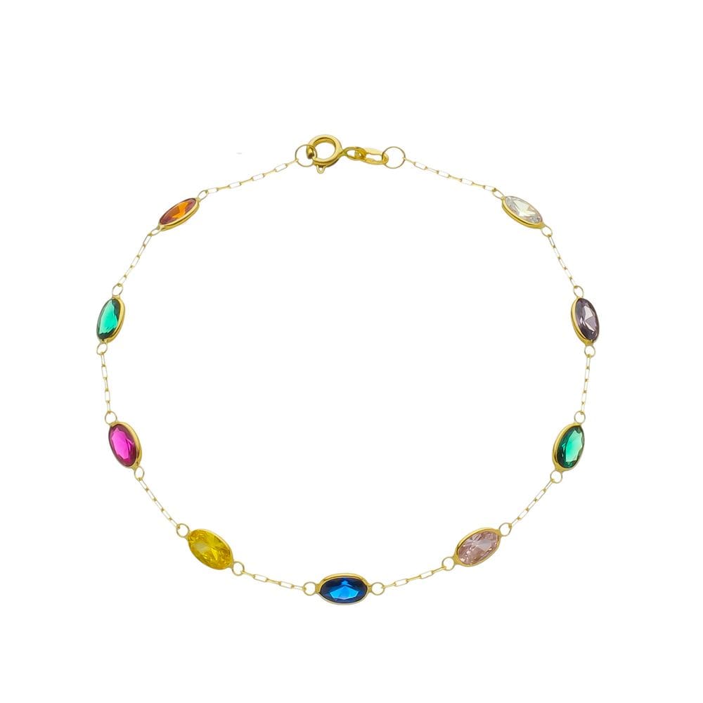 Pulseira Ouro 18k 750 Pedras Ovais 7mm Com 18cm